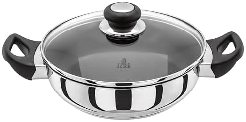Image of Judge Vista Stainless Steel Non-Stick Shallow Casserole 24cm, Frying Pan with Shatterproof Glass Lid, Induction Ready, Oven Safe