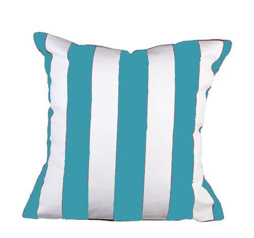 Image of GMTEXTILES 100% Cotton Multi Color/Style Cushion Covers, Size 18" x 18" Buy Single OR Sets. (Teal & White Stripes, Single Unit (One Piece))