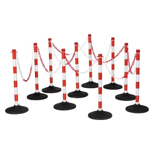 Image of Post and Chain Barrier Kits, Free Standing Plastic Red & White Link Bollards