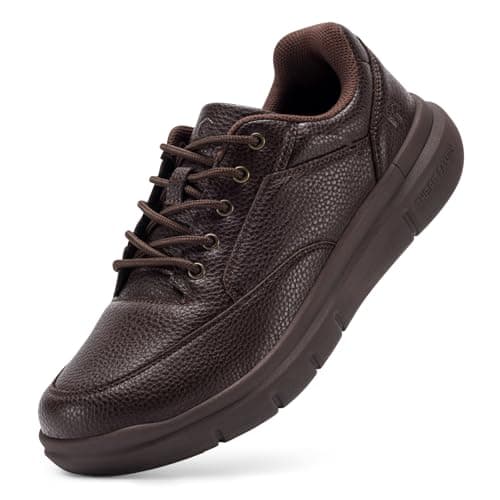 Image of FitVille Mens Extra Wide Fit Leather Oxford Shoes Casual Non-Slip Lace up Business Dress Shoes, Brown, 10 UK Wide