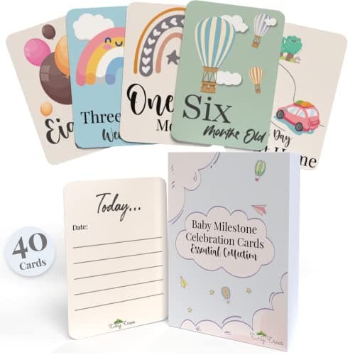Image of Tiny Trees® 40 Baby Milestone Cards in Gift Box - Baby Shower Gifts for Mum - New Baby Gift for Boy or Girl - Unisex Milestone Baby Cards for New Parents & Newborn Essentials, Pregnancy Keepsake