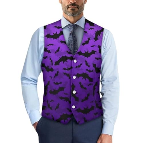 Image of Biyejit Halloween Bats Men's Waistcoats Casual Suit Vest with Button Slim V-Neck Sleeveless Jacket for Business Tuxedo Party Wedding Size S-4XL