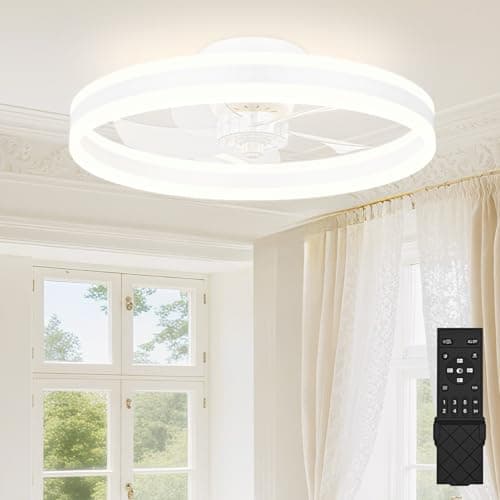 Image of SUNKENET Ceiling Fans with Lights and Remote, 40cm Ceiling Fan Light, 3000K-6500K Dimmable Smart LED Fan Light, 6 Wind Speeds & Reversible, White Modern Queit Fan Light Ceiling for Bedroom