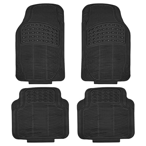 Image of Crystals 4 Piece Heavy Duty Universal Black Rubber Car Mat Set | Non Slip All Weather Floor Mats for Cars, Vans, SUVs & Trucks