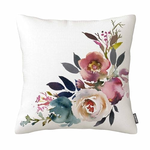 Image of GSRONY Rose Throw Pillow Covers Navy Anemone Dusk Blue Pale Pink Gray White Watercolor Floral Cushion Pillow Case Home Decor Pillowcase 18x18 Inches