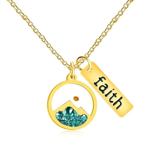 Image of Tobestu Gold Plated Round Mountain Mustard Seed Pendant Necklace with Faith Tag Fashion Religious Jewelry for Wife Girlfriend YA4996