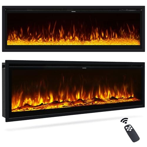 Image of INMOZATA Electric Fire 50inch/127cm Wall Mounted/Recessed/Freestanding Electric Fireplace with Remote Control, 12 Colour Flame Effect Media Wall Fireplace, Crystal & Log Set, 900W&1800W((50"/127cm)