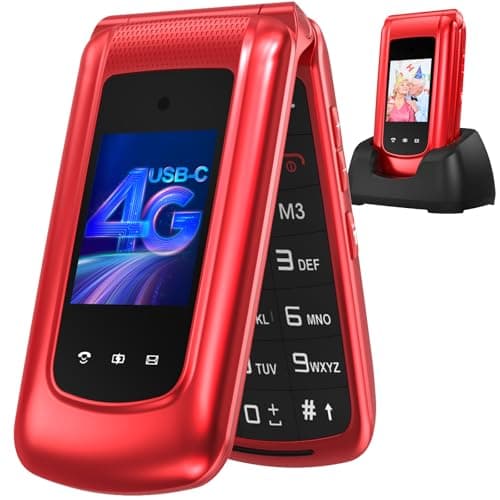 Image of 4G Senior Mobile Phone Simple for Elderly, Basic Cell Phone with Large Buttons, Flip Phone, Unlocked Senior Mobile Phone with 2.4" Color Display | SOS Button | FM Radio | Torch |1000mAh Battery (Red)