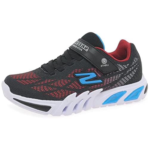 Image of Skechers Boy's Flex Glow Elite Vorlo Sneakers, Black Synthetic / Red & Blue Trim, 11 UK Child