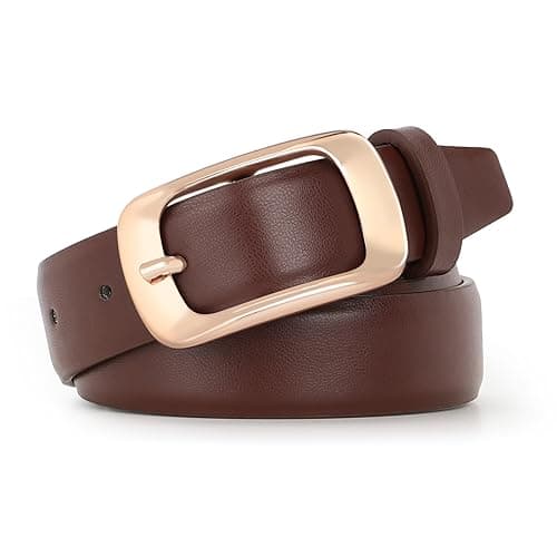 Image of XZQTIVE Women Leather Belts for Jeans Pants, Black/Brown Waist Dress Belts with Gold Buckles, Coffee