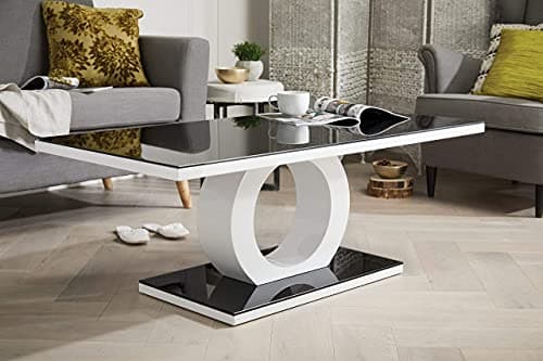 Image of Furniturebox UK Giovani Black & White Glass Coffee Table - Modern & Elegant Gloss Coffee Table With Central Halo - Suitable for Living Room (Black & White)