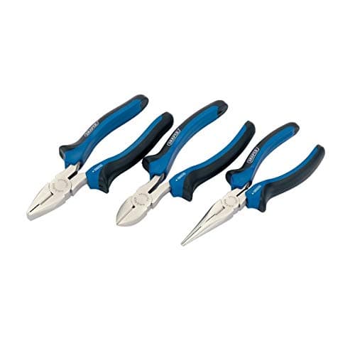 Image of Draper 3 Piece 160mm Plier Set | Soft Grip Hand Tools Kit | Carbon Steel Long Nose Pliers | Combination & Diagonal Side Cutters | Hardened Jaws & Cutting Edges | 45864