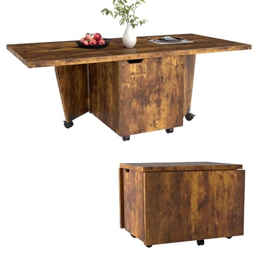 Image of Multigot Mobile Drop Leaf Coffee Table, Folding Center Table with 6 Wheels & Storage Cabinet, Wooden Extendable Accent Snack Tea Sofa Side Table for Small Space Living Room Bedroom (Rustic Brown)