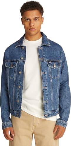 Image of Tommy Jeans Mens Ryan Rglr Trckr Jckt Ext Bi8130 Dm0dm21047 Trucker Jacket, Denim (Denim Medium), S UK