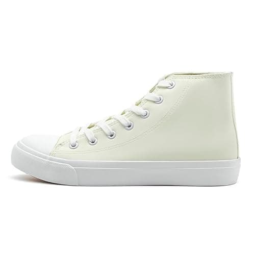 Image of Women's Fashion Trainers High Top Leather Sneakers Ladies Casual Lace Up Trainers Sports Running Walking Shoes Black Trainers for Women Men