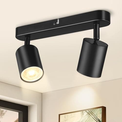 Image of Spot Lights Ceiling, 2 Way Spotlight Ceiling Lights, Adjustable LED Ceiling Spotlight Bar with GU10 Socket, Black Light Fittings Indoor for Kitchen, Bedroom, Hallway, Living Room (Bulbs Not Included)