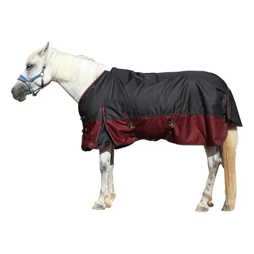 Image of Leberna 1200D Winter Horse Turnout Rug with 200g Fill –Waterproof & Breathable Cold Weather Rug for Horses with Standard Neck (Black Red, 5'9")