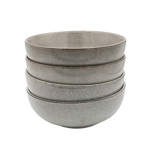 Image of Cooks Professional Set of 4 Nordic Cereal Bowls with Reactive Glaze | 16cm Large Modern Stylish Ceramic Stoneware Soup or Dessert Bowls | Microwave, Dishwasher, Oven & Freezer Safe Dinnerware | Grey
