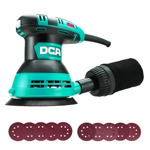 Image of DCA Random Orbital Sander, 300W 12000 OPM Electric Sander with Dust Collection, 125MM Hand Electric Tool, 6 Variable Speeds, 10pcs Sandpapers for Woodworking,Sanding, Polishing, DIY, Home Improvements