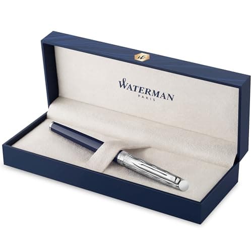 Image of Waterman Hémisphère Rollerball Pen | Metal & Blue Lacquer | Chiselled Cap | Black Ink | Gift Box