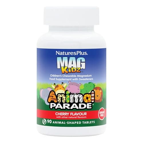 Image of NaturesPlus Animal Parade MagKidz Children’s Magnesium Supplement - Natural Cherry Flavour, Teeth, Bones and Muscle Support - Gluten Free, Vegan - 90 Chewable Animal Shaped Tablets