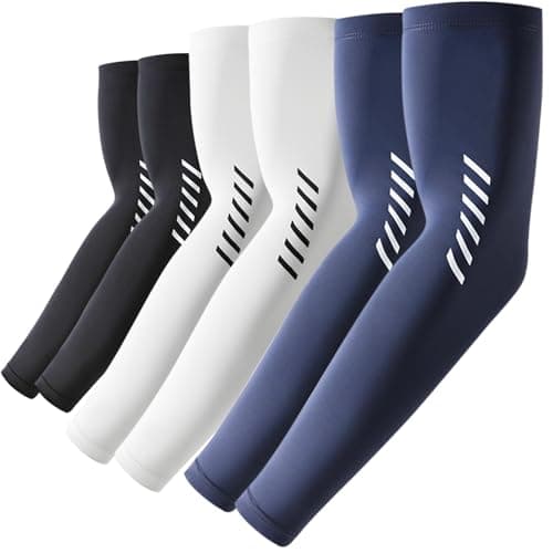 Image of ROCK TAKIN UV Sun Protection Arm Sleeves for Men Women, UPF 50+ Cooling Sun Sleeves to Cover Arms Sports Compression Tattoo Covers for Golf Running Cycling Tennis Work Gaming Cricket - 3 Pairs