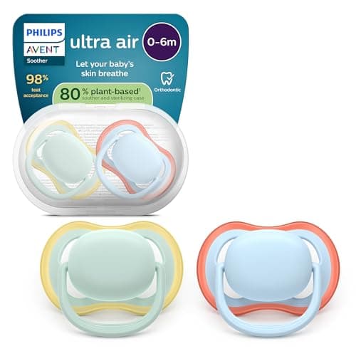 Image of Philips Avent Ultra Air Soothers - Orthodontic Design, for Babies 0-6 Months, Soft Silicone Symmetrical Teat, BPA-Free, with Sterilizing Case, 2 Pack, SCF087/01