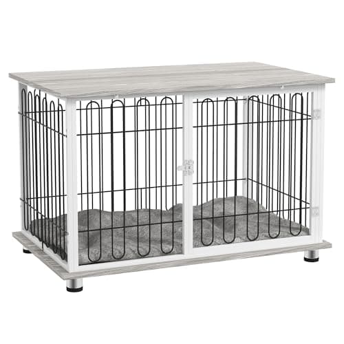 Image of PawHut Dog Crate Furniture, Indoor Dog Kennel Side End Table with Soft Washable Cushion, Lockable Door, for Large Dogs