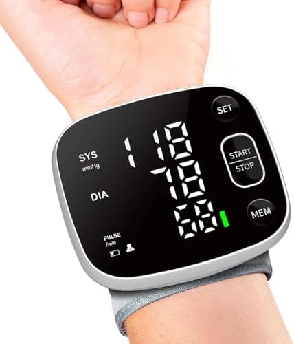 Image of Blood Pressure Monitors Rechargeable Digital Wrist Blood Pressure Machine for Home Use BP Machine Adjustable Wrist Cuff with Voice Broadcast 240 Memory Storage for 2 Users with Carrying Case
