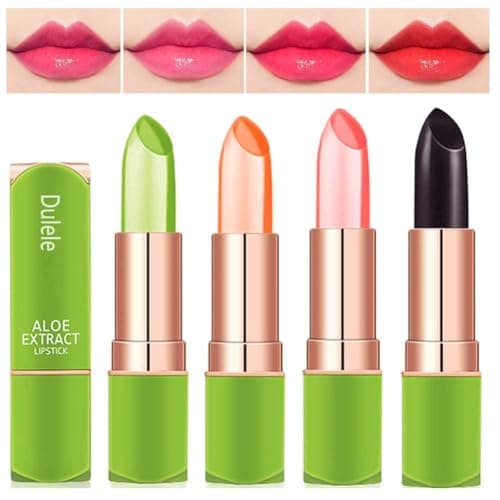 Image of 4 Colours Organic Aloe Vera Moisturizing Crystal Jelly Lipsticks, Dulele Magic Temperature Colour Changing Long Lasting Lip Balm Set (FFF)