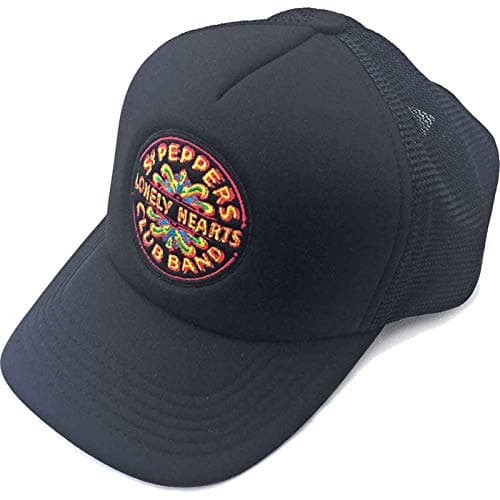 Image of The Beatles Baseball Cap Sgt Pepper Drum Logo Official Black Mesh Trucker