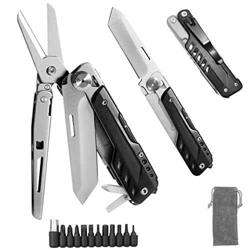 Image of HONZIN Multitool 5 in 1 Multifunctional Folding Pocket Knife, Folding Scissors, Detachable Stainless Steel Geometric Knife for Outdoor Camping Hiking (Extra 11 Screwdriver Bits)
