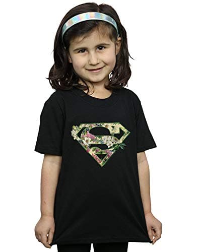 Image of DC Comics Girls Supergirl Floral Shield T-Shirt Black 3-4 Years