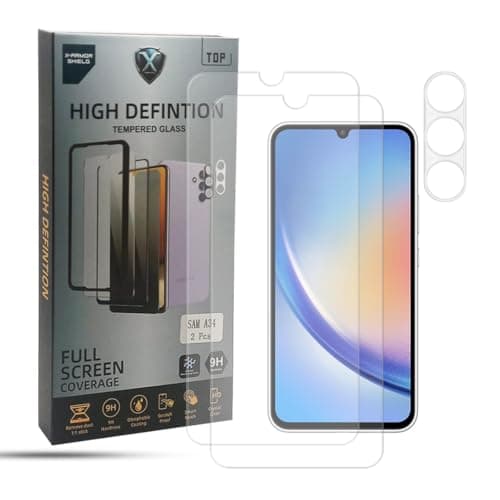 Image of Samsung Galaxy A34 Screen Protector 2-Pack – Tempered Glass with 9H Hardness & 1 Camera Lens Protector, Scratch Resistant, Ultra Clear, Case Friendly, Smudge-Proof, Bubble-Free, Touch Sensitive