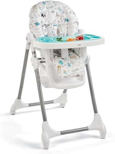 Image of Mamas & Papas Snax Adjustable Baby High Chair for 6 Months Plus, Toddlers, Reclining, Foldable Highchair with Wipeable Removable Tray, Baby Feeding Chair, 108 x 84 x 59 cm, Happy Planet