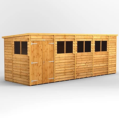 Image of Powersheds High Grade Premium Pent Overlap Wooden Shed with Double Door, Security Features, Door & Window Flexibility, made from Extra Thick Timber