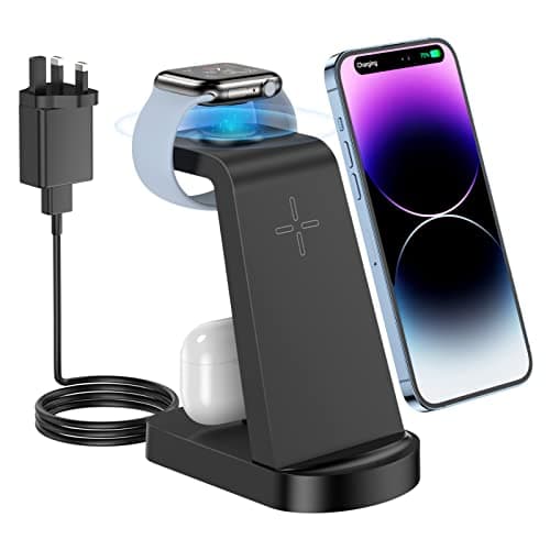 Image of Wireless Charger, CKCN 3 in 1 Fast Wireless Charging Station for i Phone 14/13/12/11 Pro Max/XS, Phone Watch Charger for Apple Watch 8/7/SE/6/5/4/3/2, Charging Stand Dock for Airpods Pro/3/2
