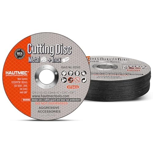 Image of HAUTMEC Cut Off Wheels 125 X 1.0 X 22.23mm, 20 Pack Metal Cutting Discs for Angle Grinder, Premium Aluminium Oxide Abrasive for Aggressive Cutting for Steel, Stainless Steel & Metal - HT0432