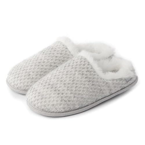 Image of Isotoner® Ladies Sparkle Knit Swept Back Mule Slippers, Classic Mule Style with Pillowstep® Tufted Insole, Memory Foam for Comfort, Durable Flat Sole, Ultra Comfort Foam Layer, Light Grey, 6 UK