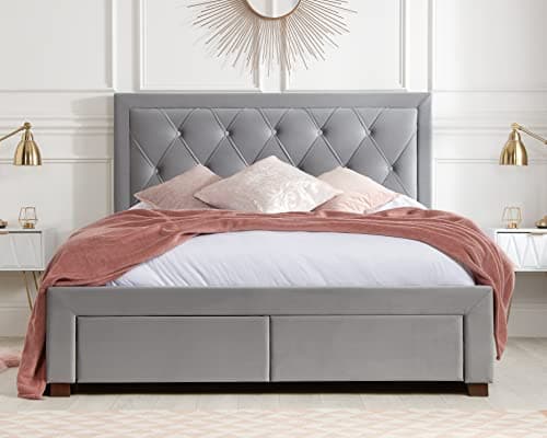 Image of Birlea, Woodbury Fabric Bed, Grey Velvet, 135cm