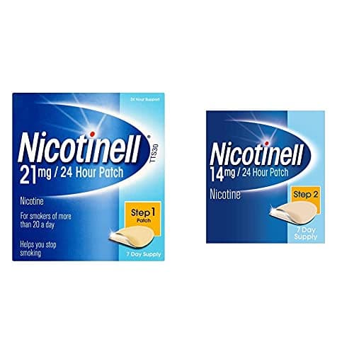 Image of Nicotinell Nicotine Patch, Quit Smoking Aid Step 1, 24 Hour Patch, 21 mg, Pack of 7 & Nicotine Patch Stop Smoking Aid Step 2, 14 mg 24 Hour 7 Patches