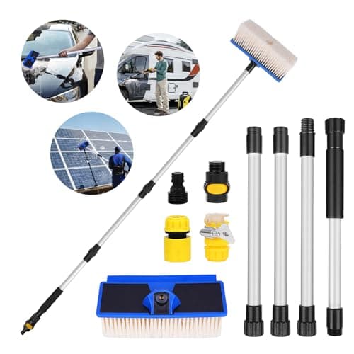 Image of 65" Car Wash Brush Long Handle, Soft Bristle Scrub Cleaning Mop with Aluminium Handle and Water Connection, Extendable Car Wash Brushes for Cleaning RV Truck Boat Solar Panel Deck