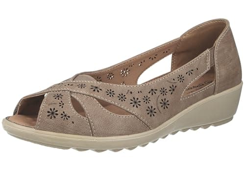 Image of Cushion Walk Women's Standard Fit Or EEE Wide Fit Slip-On Summer Shoes Sandals (Beige, UK Footwear Size System, Adult, Women, Numeric, X-Wide, 6)
