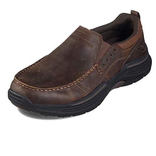 Image of Skechers Men's Expended Seveno Moccasins, Dark Brown Leather, 10 UK