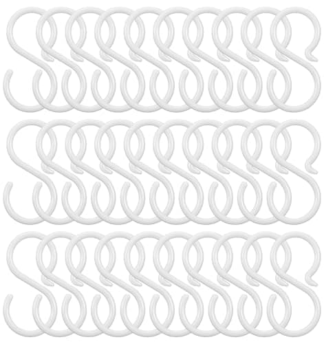 Image of ValueBargain S Shaped Hooks, 30PCS Small White Plastic S Shaped Hooks with Flexible Neck for Kitchen Bedroom and Living Room