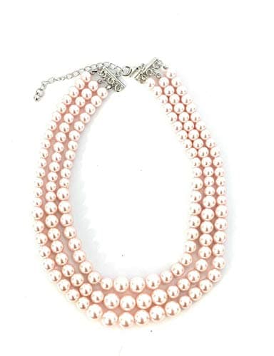 Image of Caprilite Womens Faux Pearl 3 Layer Multi Strand Necklace Statement Bib Bead (Blush Pink)