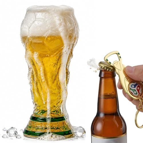 Image of Soccer Trophy Beer Glass – 16.9oz Stadium-Inspired Pint Glass with Laser-Engraved Trophy Design, Heavy-Duty Glassware for Game Day, Father’s Day, Birthday & Team Celebrations (Clear)