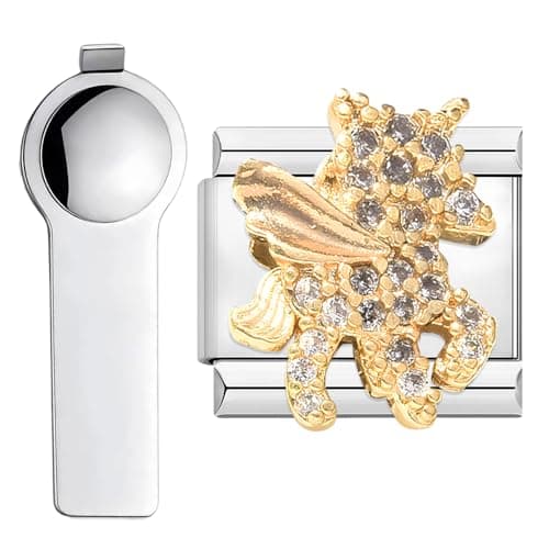 Image of VLYX Personalized 9mm Bracelet Charms with Gold Finish, Includes Tool for Italian Links