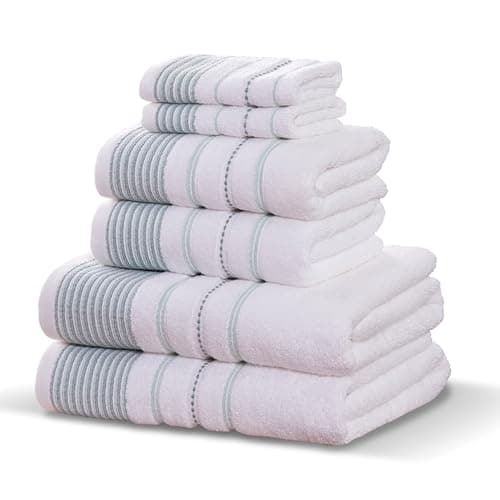 Image of Rapport Home Dakota Stripe 6-Piece Towel Bale | Luxurious 100% Cotton 500gsm Bathroom Set, Bale Green