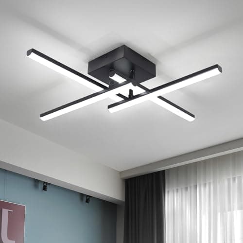 Image of EIDISUNY Modern Ceiling Light LED, 24W Black Ceiling lamp 4 Built-in LED Boards, 6500K Cool White Elegant Design Ceiling Light Fixture for Bedroom Hallway Living Room Dining Room Corridor Kitchen